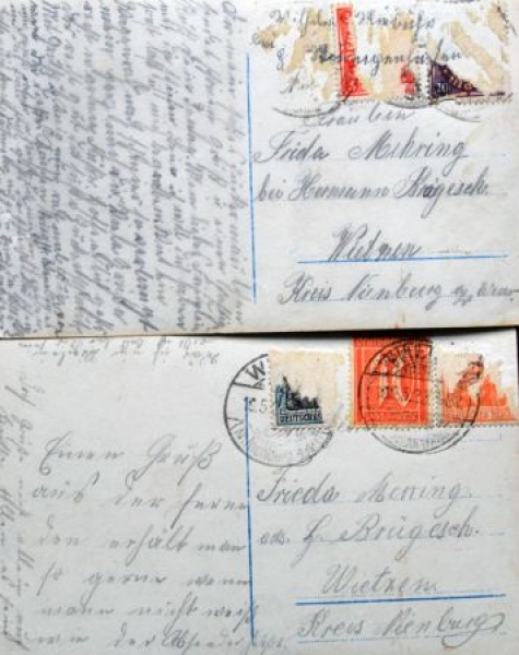 Wanderer Puppchen with lovers "Autoliebchen" 1920 two postcards (9514)